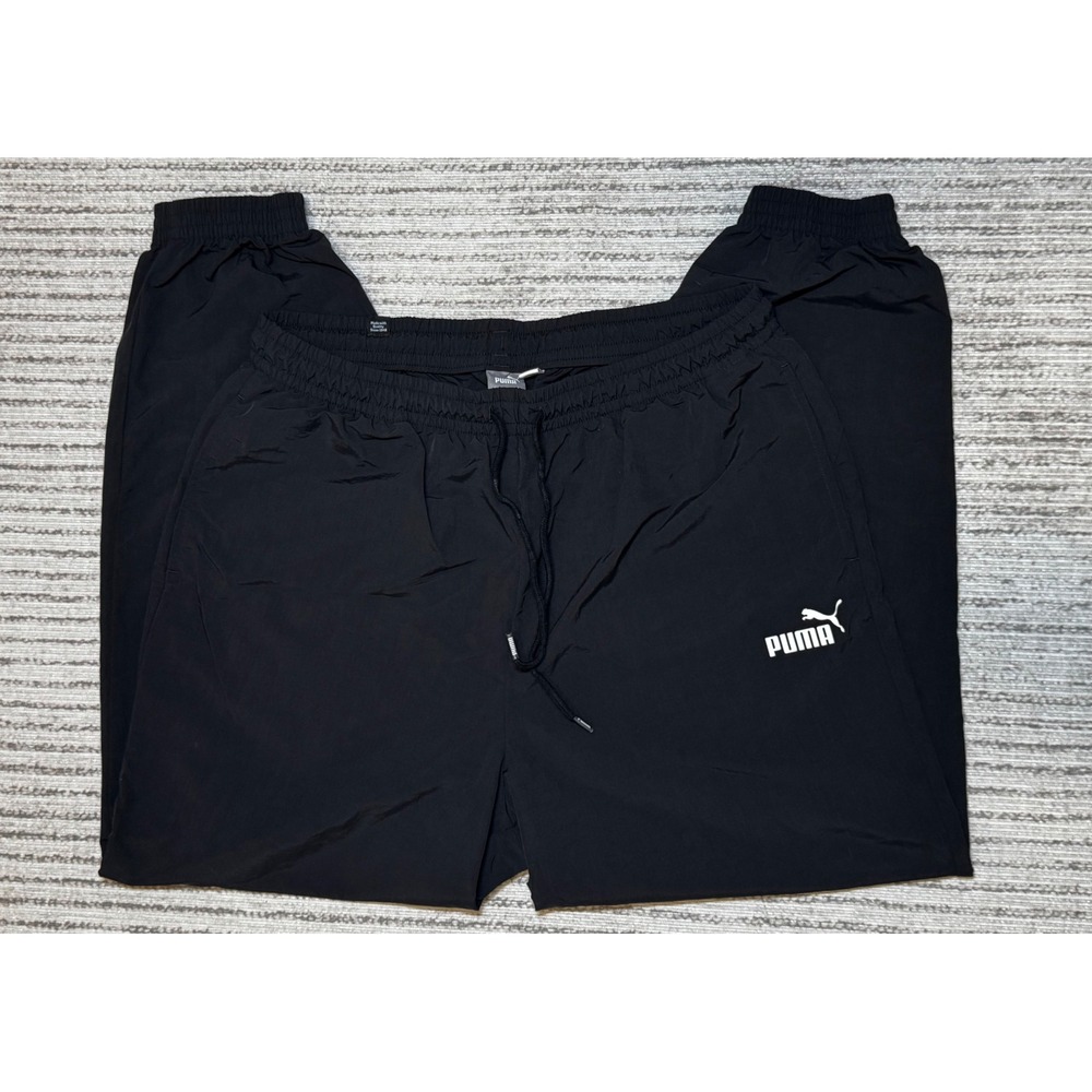 Puma Womens Large Black Windbreaker Track Pants Joggers Elastic Waist Drawstring